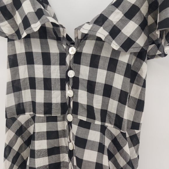 JCrew Beachwear Button-up ruffle long dress in gingham XS Gray Black 100% Cotton - Picture 6 of 9